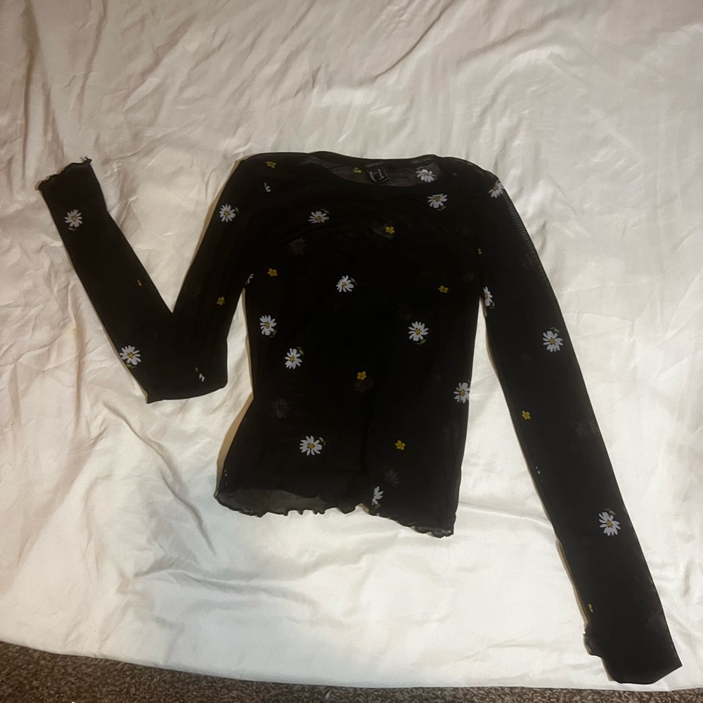 long sleeve floral mesh top